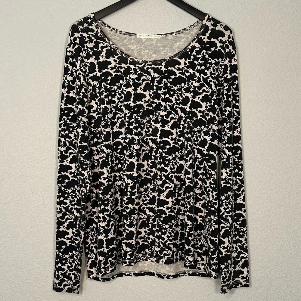 Peruvian Connection Pima Cotton Long Sleeve Floral Print Tee - Size XL